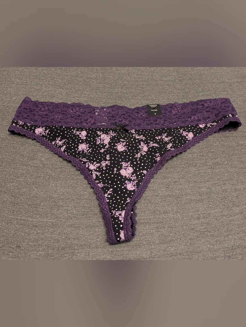 NWT Torrid Purple Floral Cotton Mid Rise Thong Lace Trim Panty Size 2X